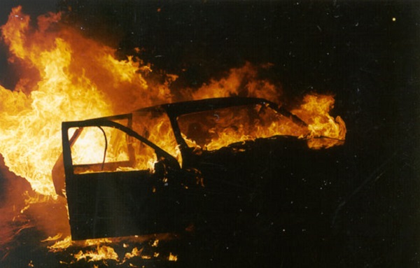 A burning car