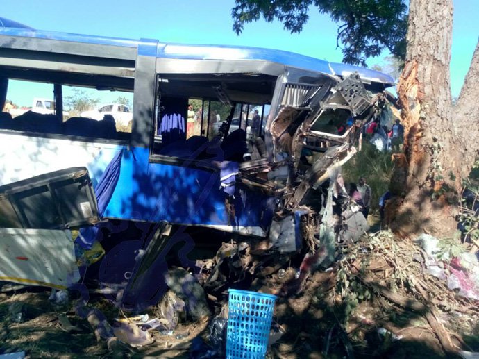FORTY-THREE people died on the spot while 30 were injured when a Zambia-bound King Lion bus rammed into a tree in the Nyamakate area in Hurungwe on Wednesday night.