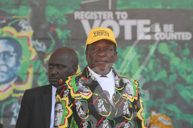 Vice President Emmerson Mnangagwa attending the Mat North Presidential Youth Interface rally at Somhlolo stadium in Lupane.