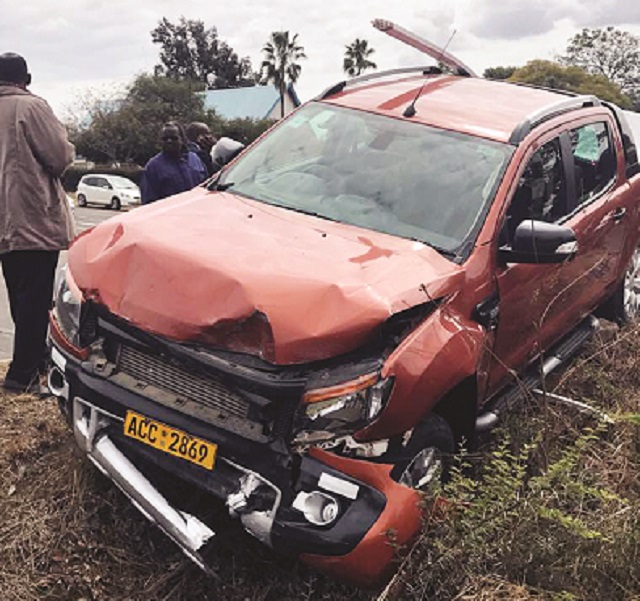 The car which crashed with Chief Justice Malaba's wife inside