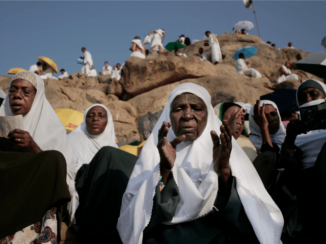 Pilgrims pray at Mount Arafat yesterday. — Al Jazeera