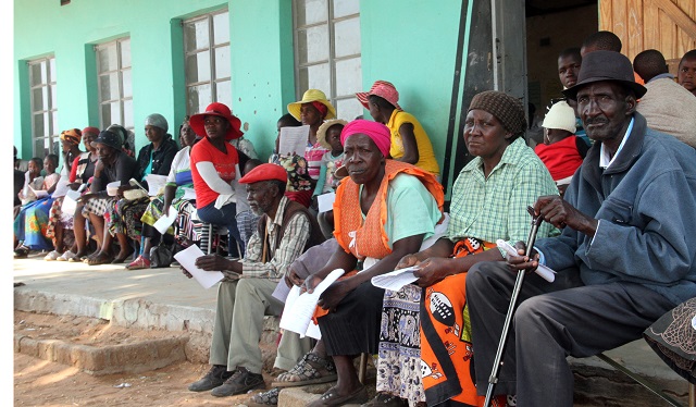 Patients await treatment at Mbalibali Primary School in Tsholotsho North, Matabeleland North on Sunday.— Picture by Nkosizile Ndlovu