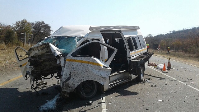 The wreckages of the Toyota Quantum and the smaller car which collided near Musina in South Africa on Sunday