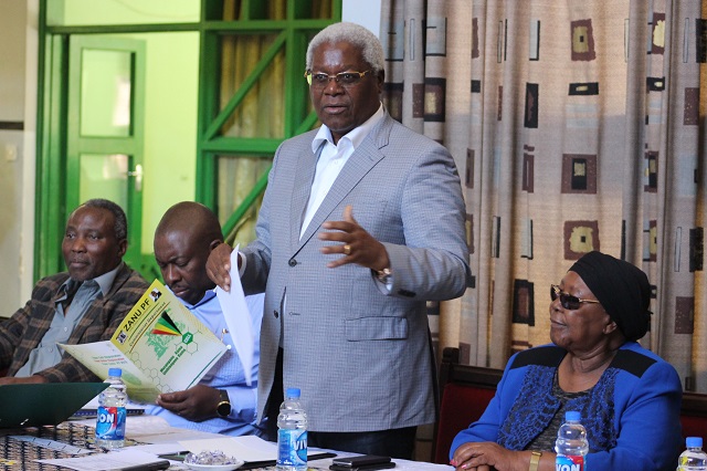 Zanu-PF secretary for administration Cde Ignatius Chombo stresses a point during a commissariat workshop on voter education and registration at Bulawayo Polytechnic yesterday. Following proceedings (from left) are Bulawayo party provincial chairman, Cde Dennis Ndlovu, national commissar, Cde Saviour Kasukuwere, and the Minister for Bulawayo Provincial Affairs, Cde Nomthandazo Eunice Moyo.