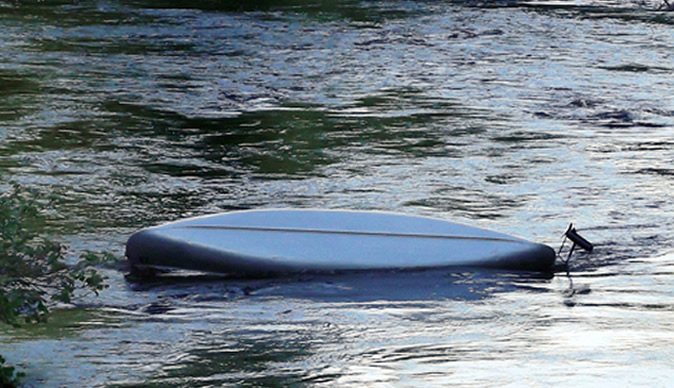 A capsized canoe