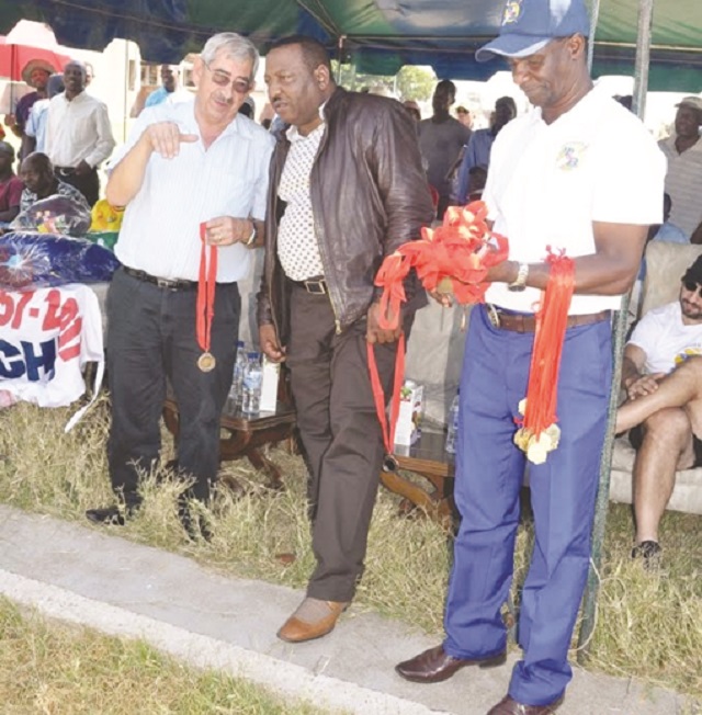 (From left to right) Peter Leondios , Zifa vice-president Omega Sibanda and Bafa vice-chairman Charles Chunda