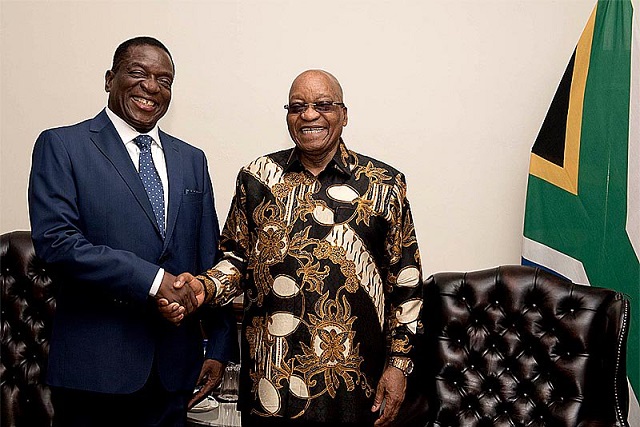 Meanwhile the official South African Government News Agency tweeted through its official handle @SAgovnews Wednesday afternoon the picture above of Zimbabwe's Incoming President Cde Mnangagwa paying a courtesy call on SA President Jacob Zuma. Cde Mnangagwa is expected in the country today.