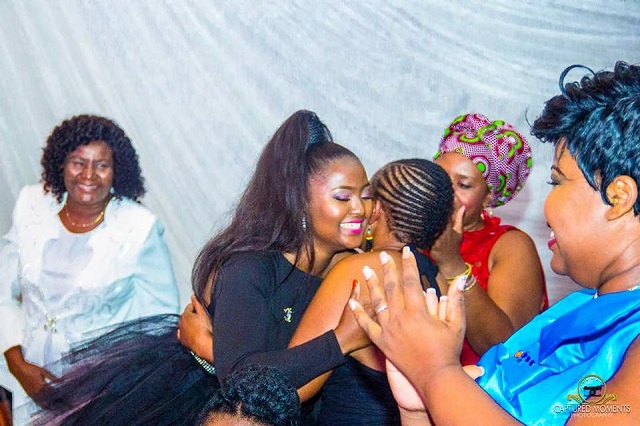 Family and friends congratulate Lorraine Maphala (second from left) at the Intombie awards