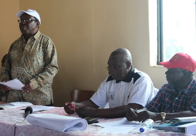 Zanu-PF Secretary for Information and Publicity, Cde Simon Khaya Moyo, addresses party members at a Matabeleland South Provincial Co-ordinating Committee meeting in Gwanda yesterday