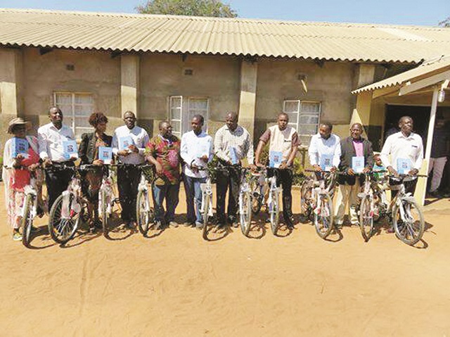 Some of the pastors who benefited from the bicycle programme pose for a picture at Brethren-in-Christ Church in Victoria Falls