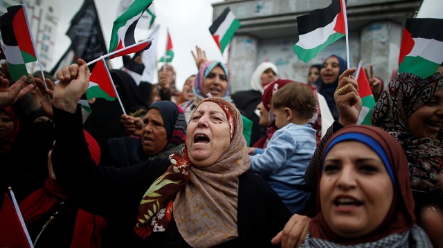 Palestinian women in Gaza shouted slogans during a protest against the US intention to move its embassy to Jerusalem and to recognise Jerusalem as the capital of Israel