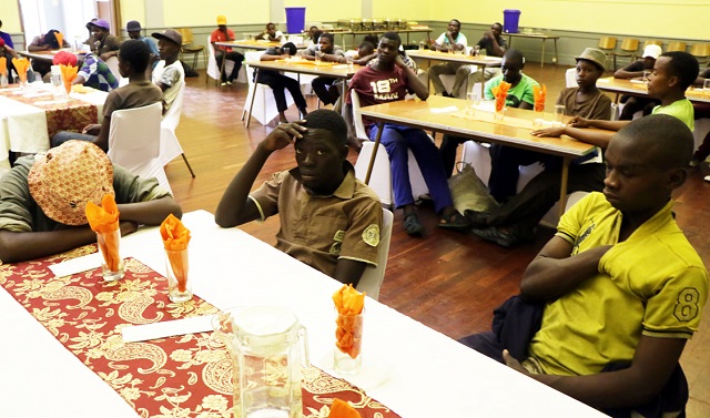 Some of the street kids who attended a christmas party at the Small City Hall in Bulawayo on Tuesday